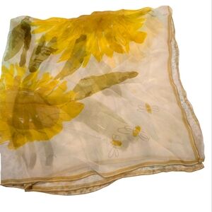 Vintage Vera Neumann Women's Silk‎ Yellow Sunflower & Bee Print Scarf Rare